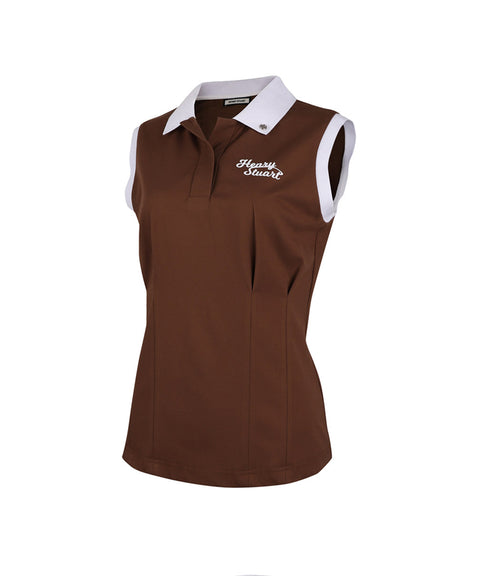 HENRY STUART Women's Color Matching Collar Sleeveless T-shirt - Brown
