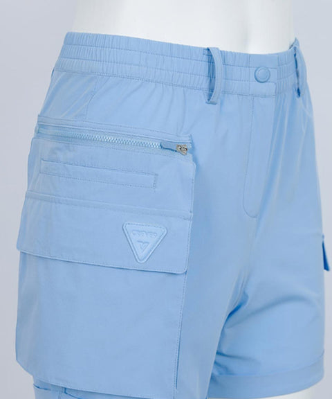 CREVE NINE: Multi-Pocket Point Anorak Shorts - Sky Blue