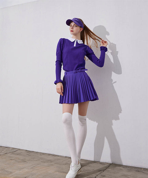 J.Jane Unbalanced Belt Pleats Skirt - Purple