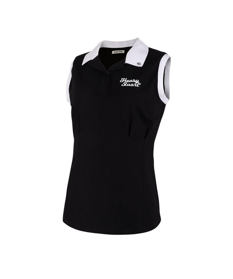 HENRY STUART Women's Color Matching Collar Sleeveless T-shirt - Black