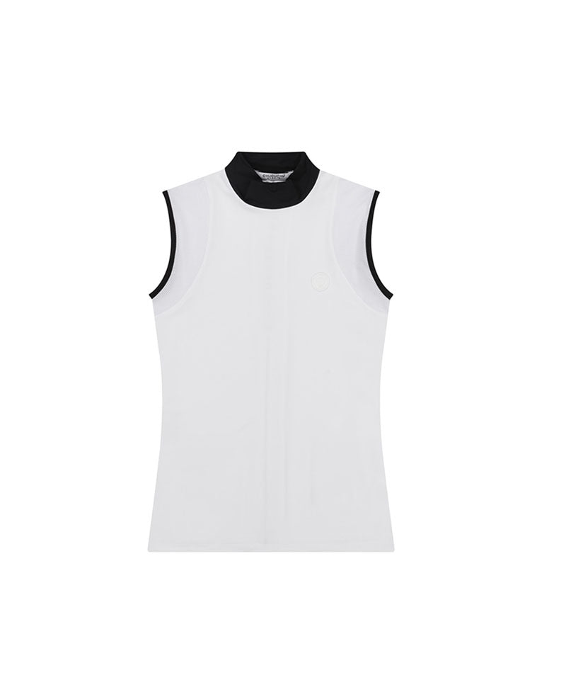 Mono Mock Neck Mesh Sleeveless Top - White