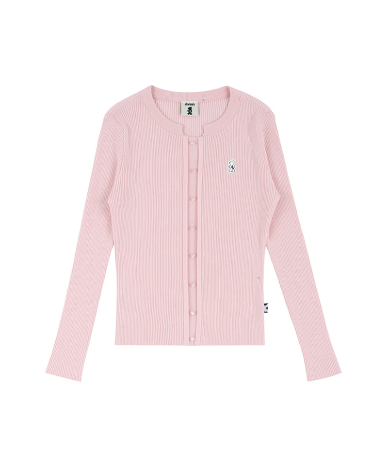 AVEN Button Point Round Neck Knit - Pink