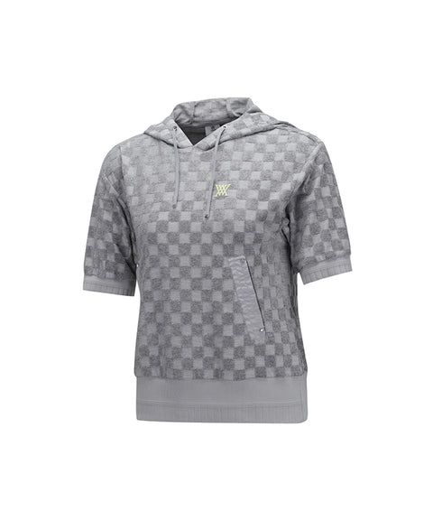ANEW Golf Women's Terry Check Board Hoodie Short T-Shirt - Gray