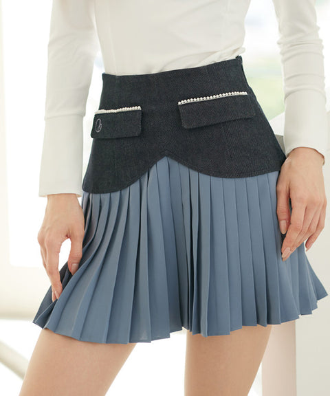 J.Jane Heart Shape Pleats Skirt - Denim
