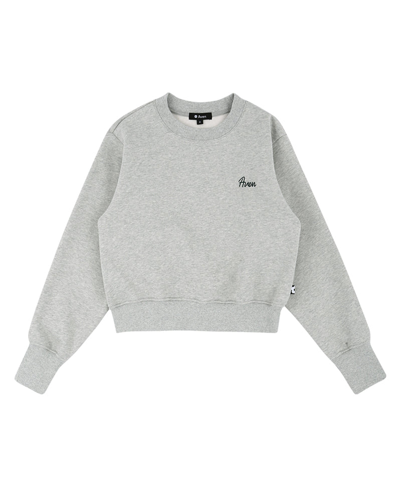 AVEN Round Neck Semi-Crop Sweatshirt - Melange Gray