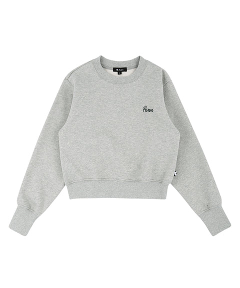 AVEN Round Neck Semi-Crop Sweatshirt - Melange Gray