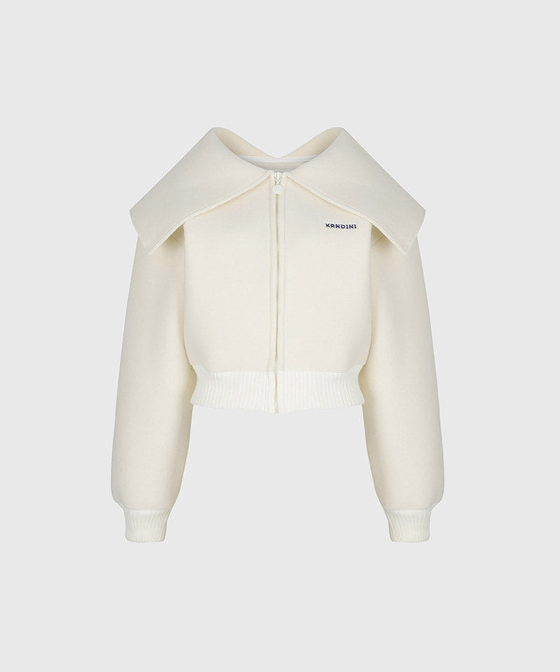 KANDINI Wide Collar Zip-up Jacket - Ivory
