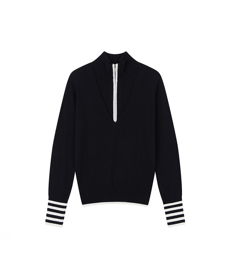 CHUCUCHU Deep Half Zip-Up Wool Blend Knit - 2 Colors