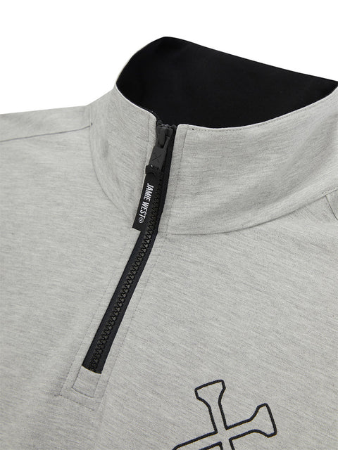 Jamie West High-Neck Half Zip-up Pocket Sweatshirts - Grey