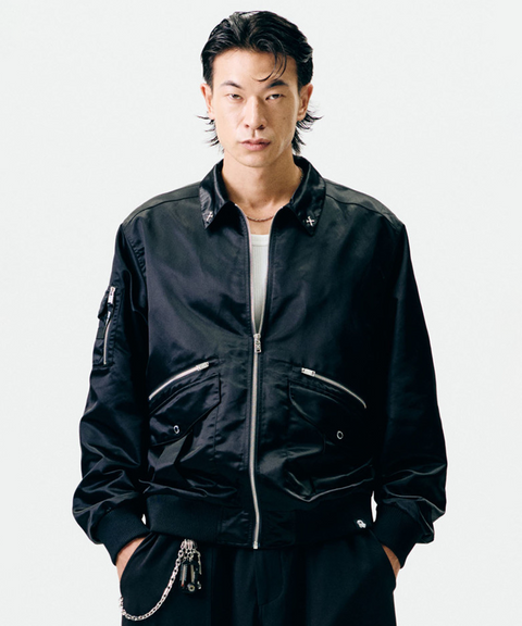 Jamie West Nylon Collar Point Aviator Jacket - Black