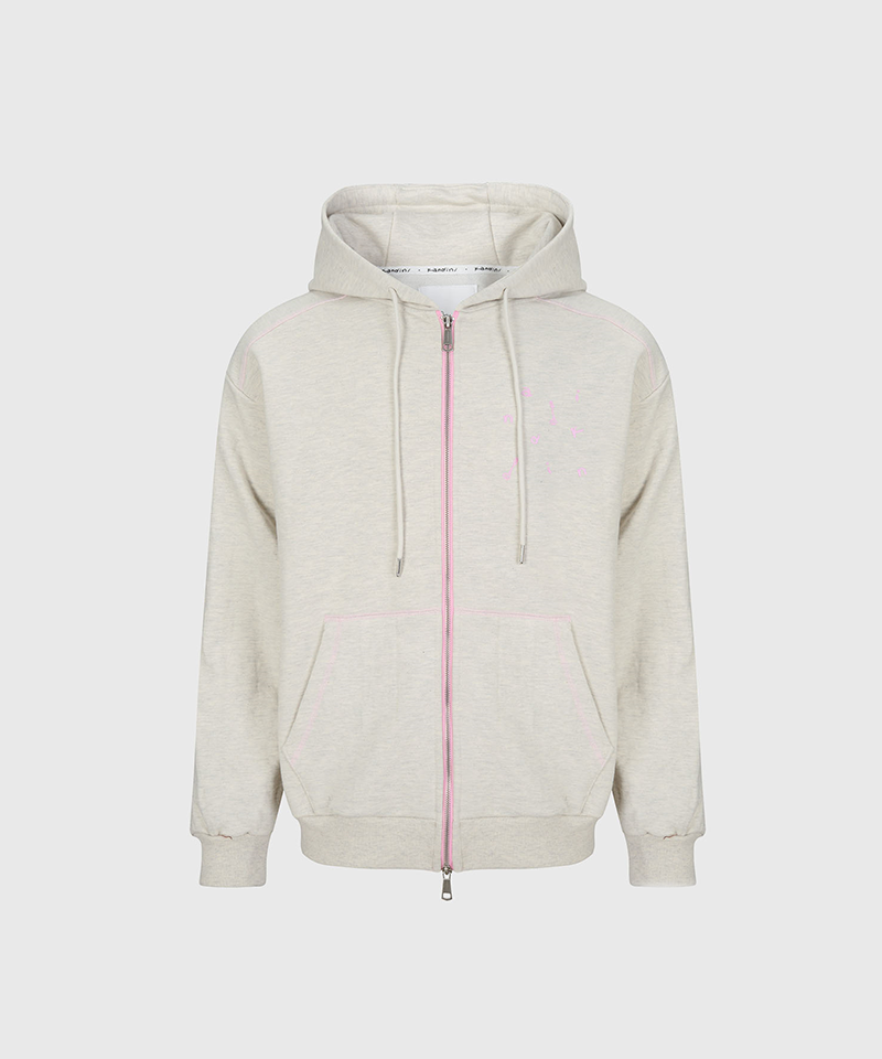 KANDINI Unisex Stitch Hoodie Zip-up Jumper - Gray (Oatmeal)