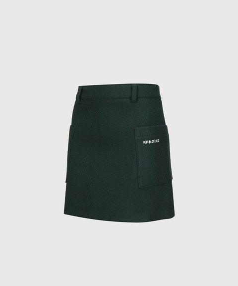 KANDINI Wool Touch Pocket Skirt - Dark Green