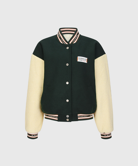 KANDINI  Wool Touch Varsity Jacket - Dark Green