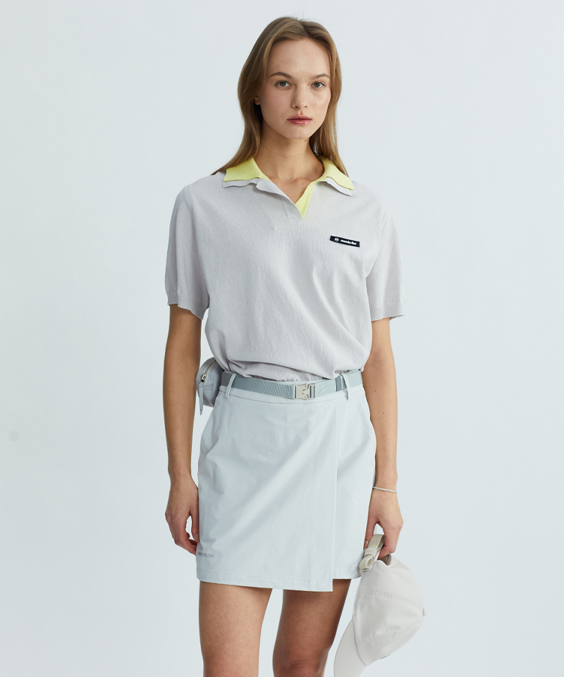 Monday Flow Breeze Color Block Collar Knit - Light Gray