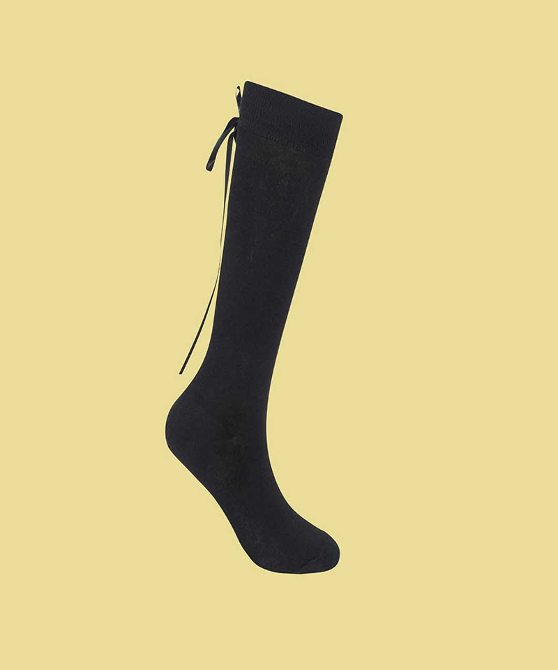 Orange Label Ribbon Point Knee Socks - 2 Colors