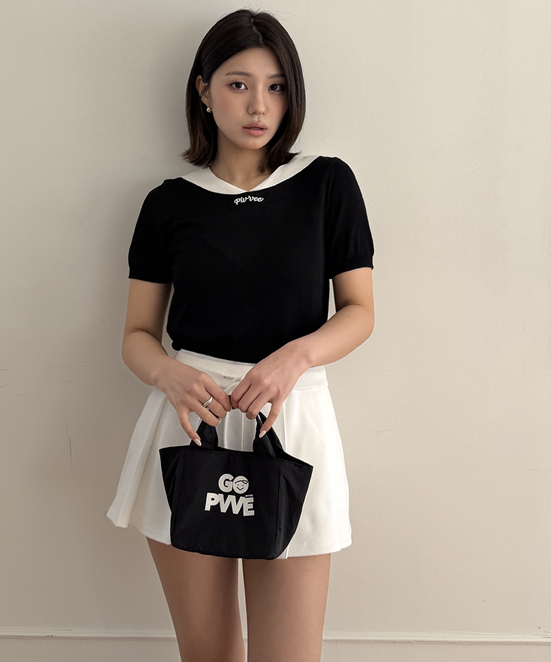 PIV'VEE Giant Smiley Sailor Short Sleeve Knit Top - Ebony Black