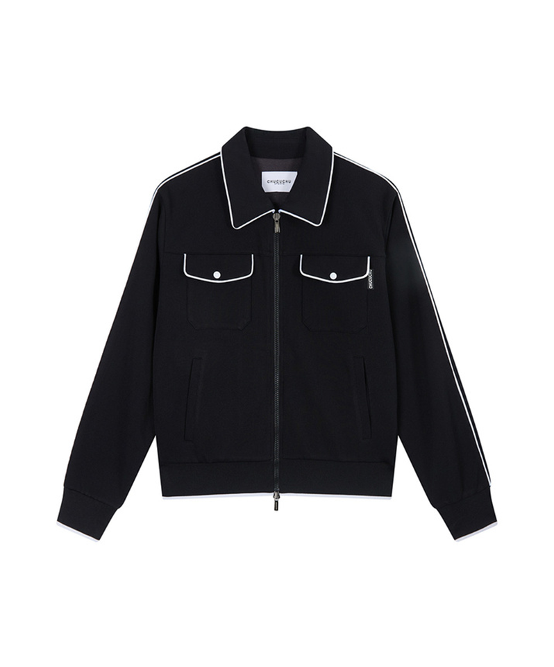 Piping Two-Way Zip-Up Jacket - Black