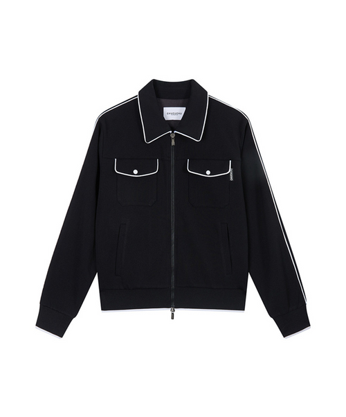 Piping Two-Way Zip-Up Jacket - Black
