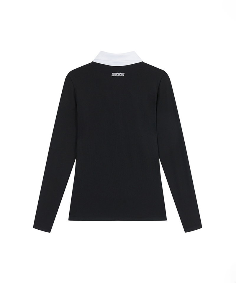 Ribbon Zip-Up Collar T-Shirt - 2 Colors