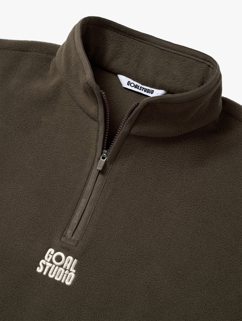 Goal Studio Women's Essential Microfleece Quarter Zip-Up Tee - Dark Brown