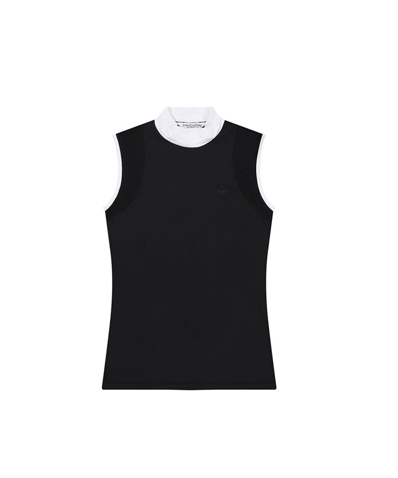 Mono Mock Neck Mesh Sleeveless Top - Black