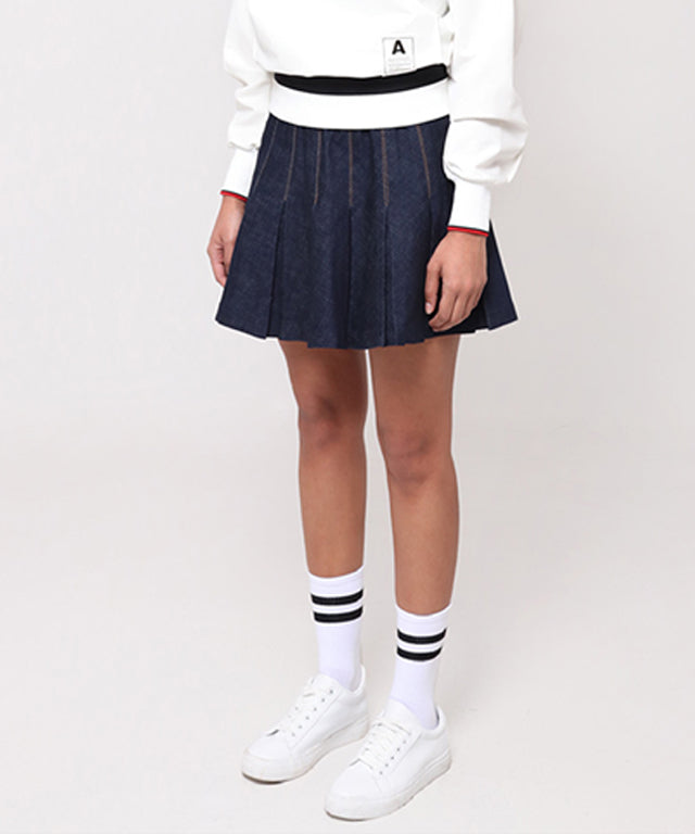 AVEN Hampton Denim Pleated Skirt - Navy