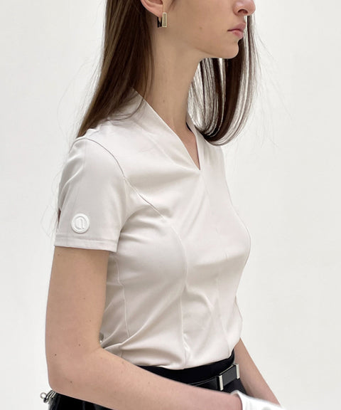Anell Golf Easy Shawl Collar Top - Light Beige