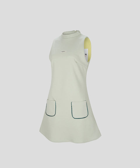 KANDINI Half-Neck Sleeveless Dress - Light Khaki