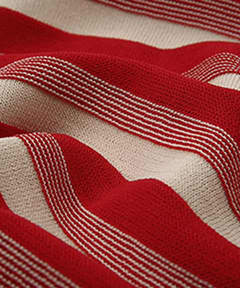 AVEN Hampton Striped Mid-Neck Knit - Red