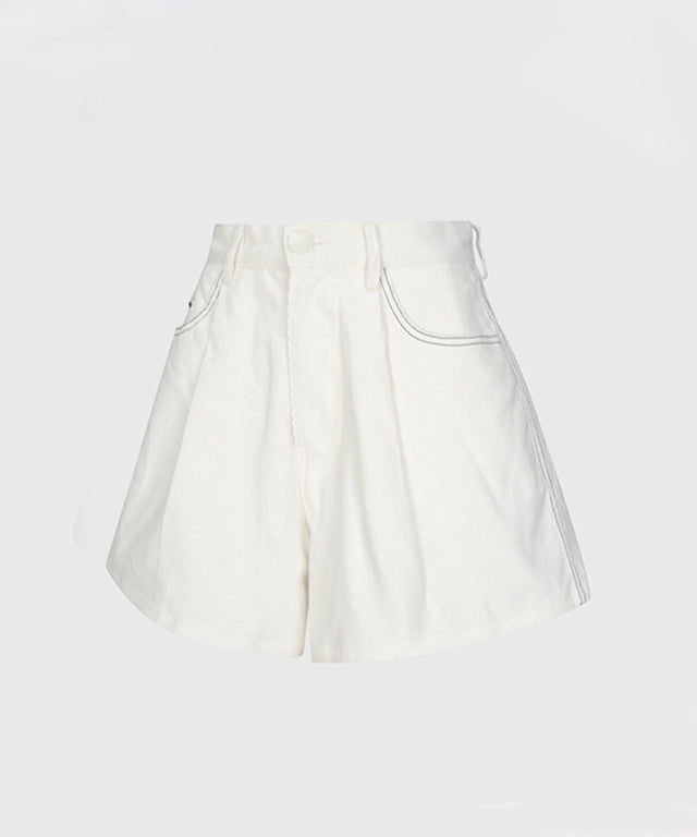 KANDINI A-line Corduroy Short Pants - Ivory