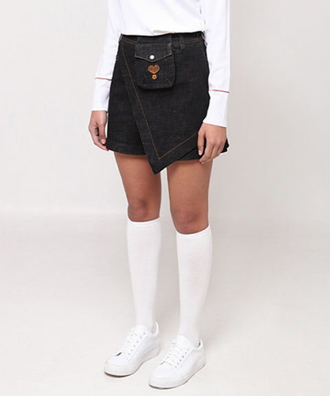 AVEN Denim Wrap Shorts - Black
