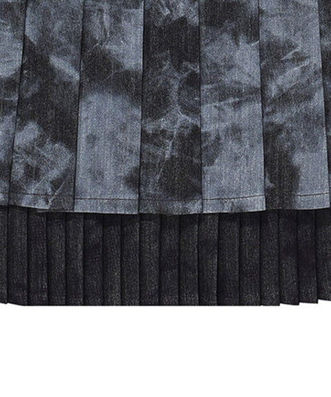CHUCUCHU Marble Double Pleated Skirt - Black