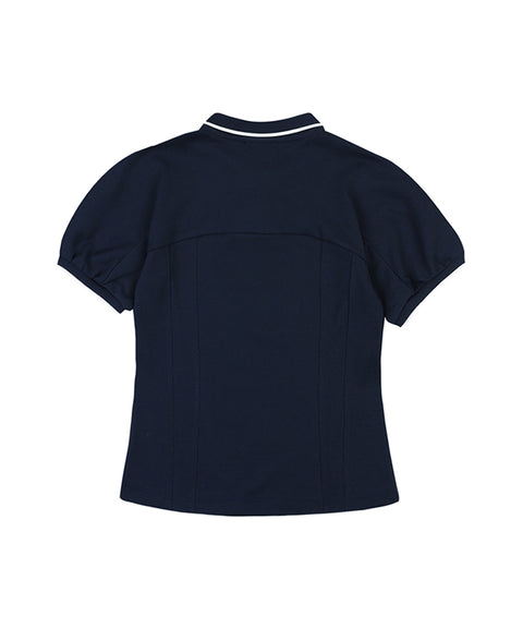 Haley Yoko Collar Line T-shirt  - Navy