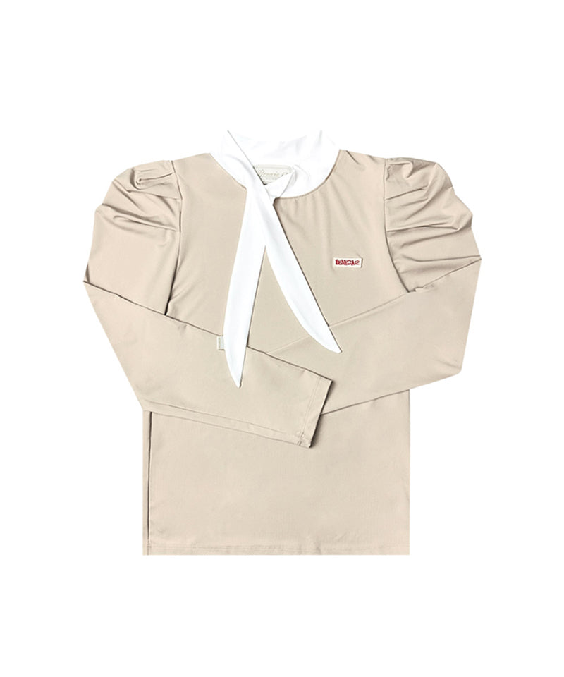 BENECIA 12 Puff Ribbon Neck Functional Tee - Beige