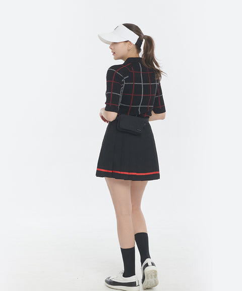 Q.C PLAY: Color Block Check Caravan Knit - Black
