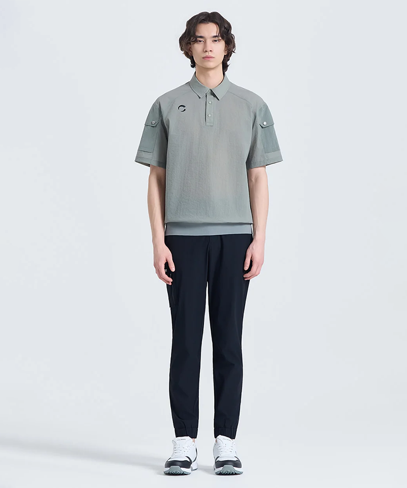 Challenger Men's Mono-Edge Hybrid Collared Short Sleeve Woven Top - Light Khaki