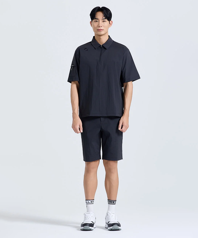 Challenger Men's Half-Zip Collared Short Sleeve Woven Top - Charcoal