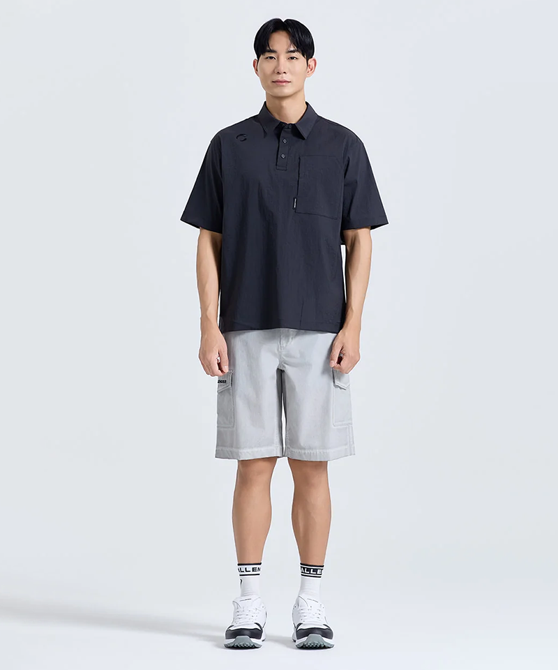 Challenger Men's Pocket Point Collar Short Sleeve Woven Top - Charcoal