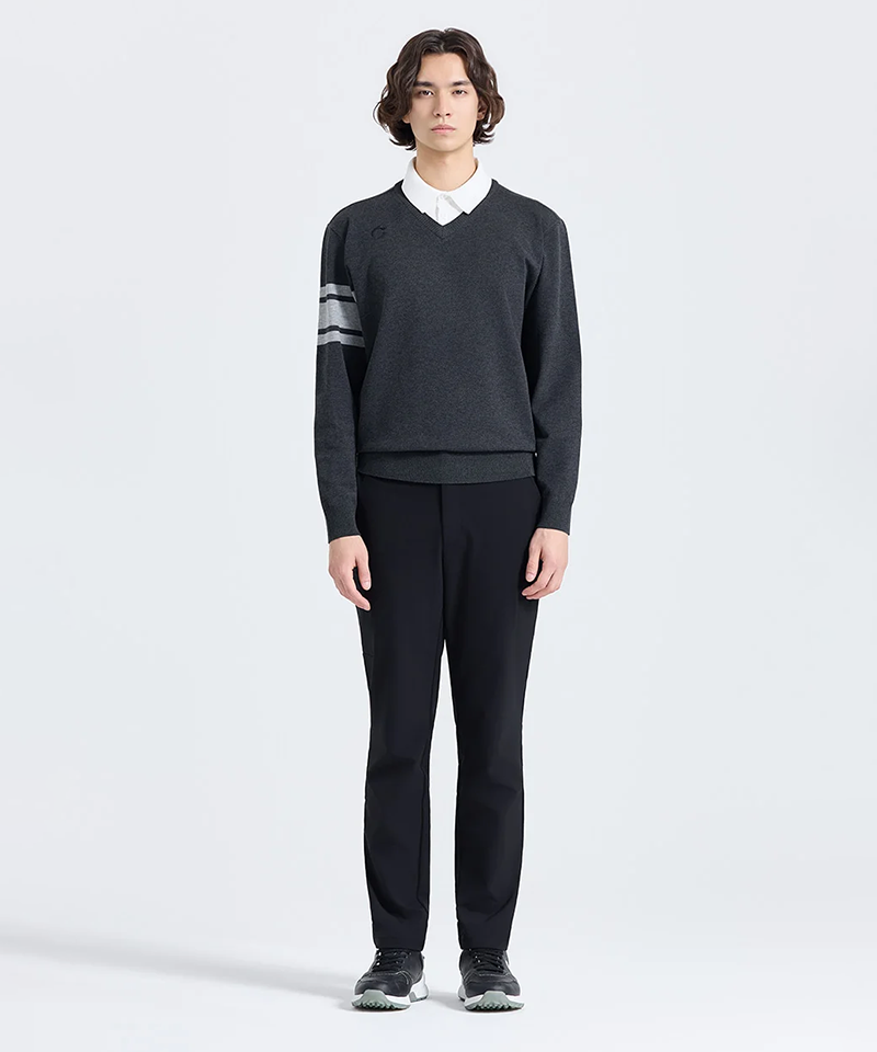 Challenger Men's V-Neck Layered Double Collar Knit Pullover - Gray