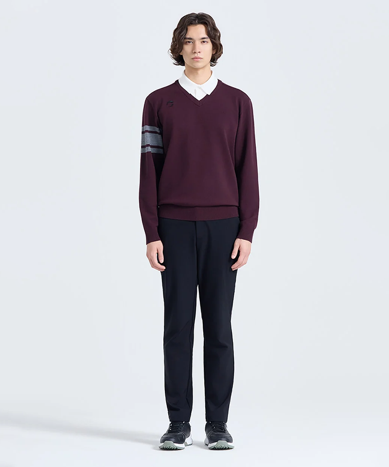 Challenger Men's V-Neck Layered Double Collar Knit Pullover - Wine