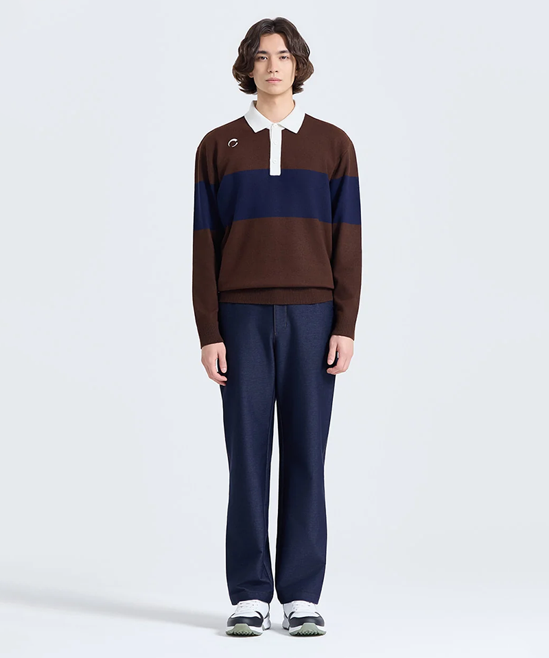 Challenger Men's Border Colorblock Collar Knit Pullover - Brown