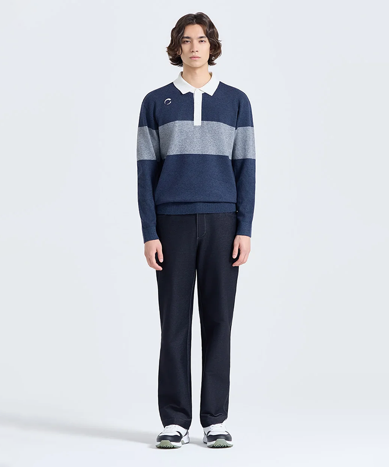 Challenger Men's Border Colorblock Collar Knit Pullover - Navy