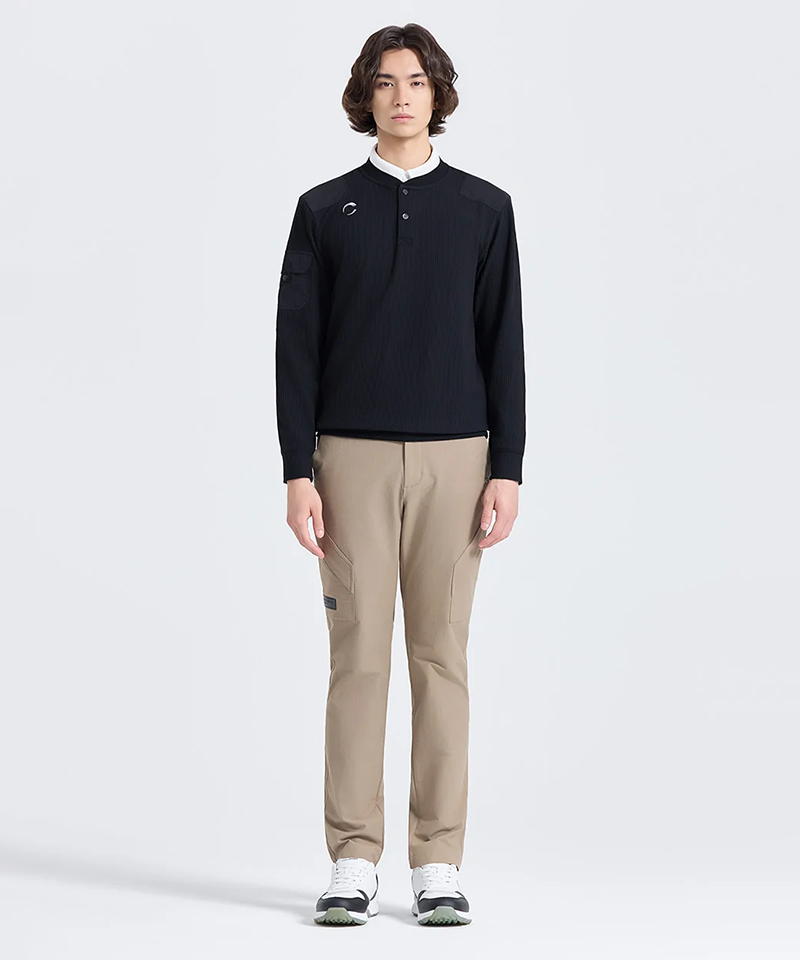 Challenger Men's Waffle Woven Patch Henley Neck Long Sleeve T-shirt - Black