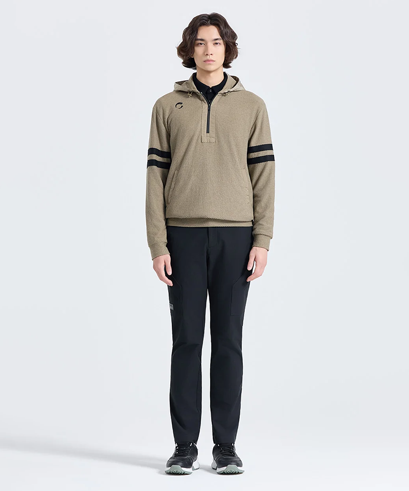 Challenger Men's Honeycomb Windproof Hooded Half-Zip Long Sleeve T-Shirt - Beige