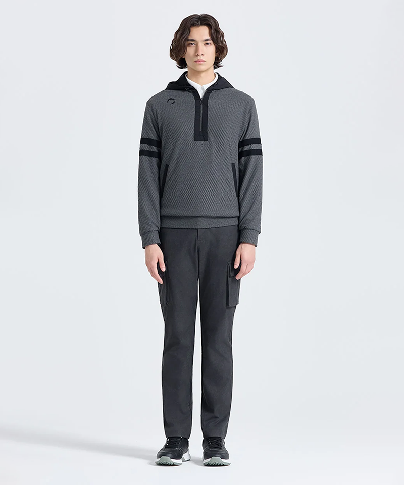 Challenger Men's Honeycomb Windproof Hooded Half-Zip Long Sleeve T-Shirt - Charcoal