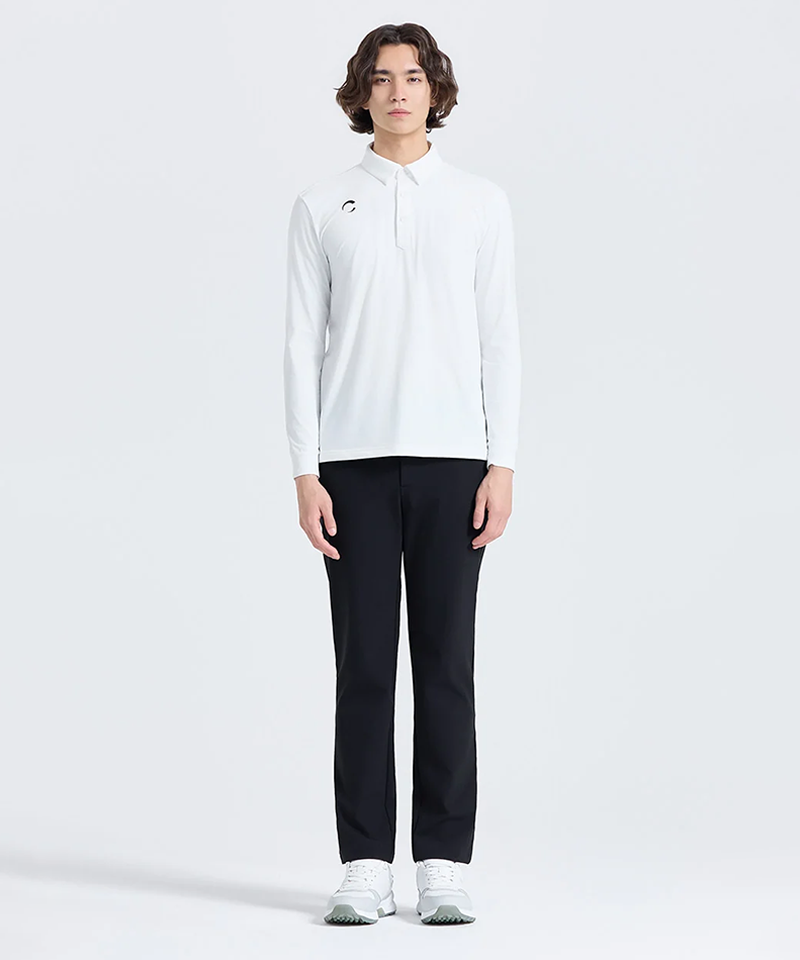 Challenger Men's Coreflex Fleece-Lined Collared Long Sleeve T-Shirt - White