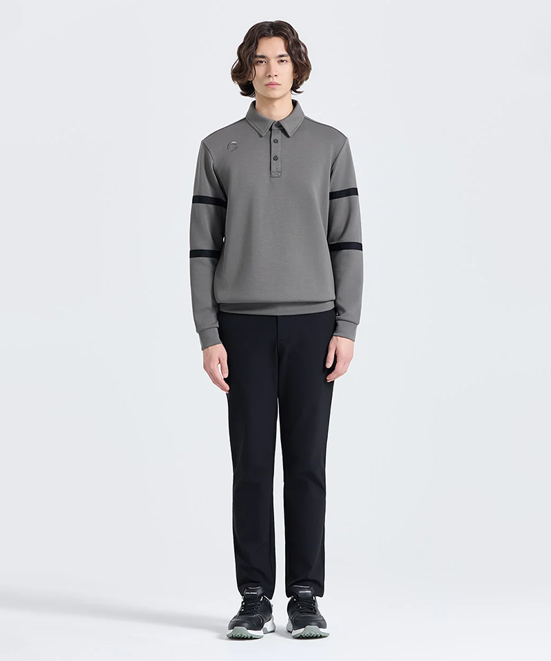 Challenger Men's Contrast Line Button-Down Collar Long Sleeve T-Shirt - Khaki Gray
