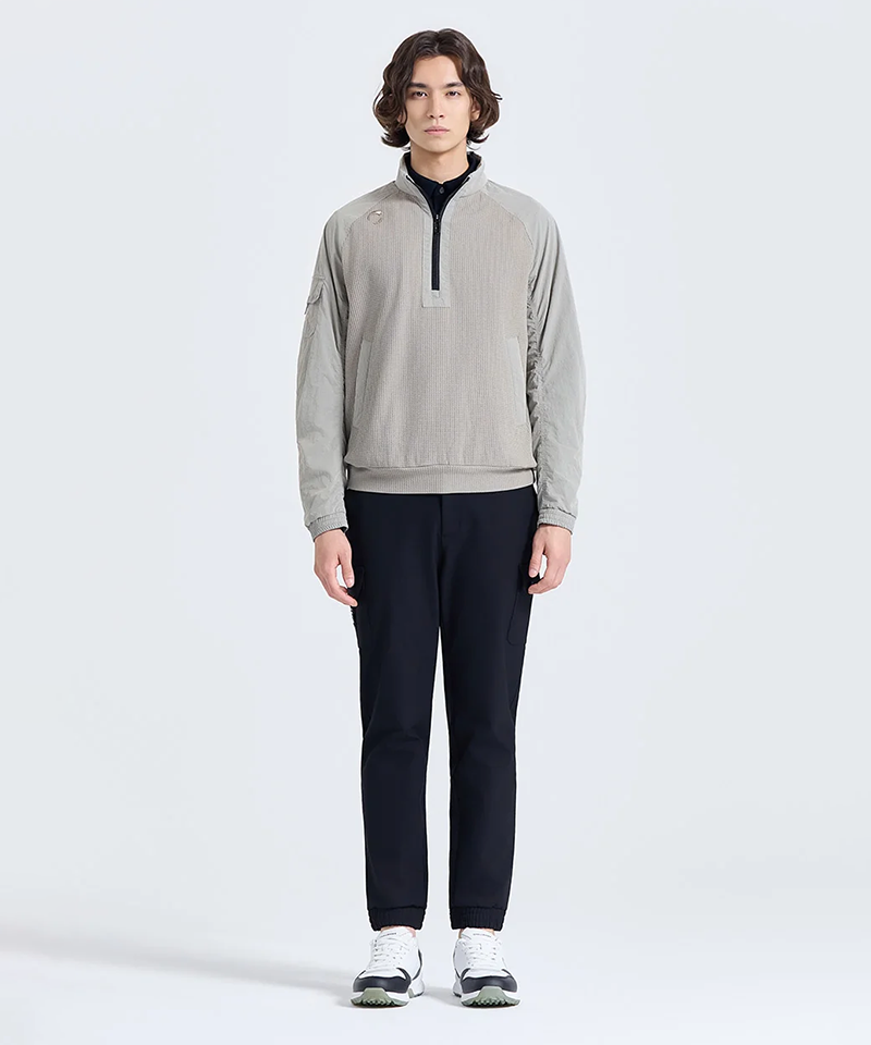 Challenger Men's Waffle Jersey Windproof Half-Zip Woven Top - Sand