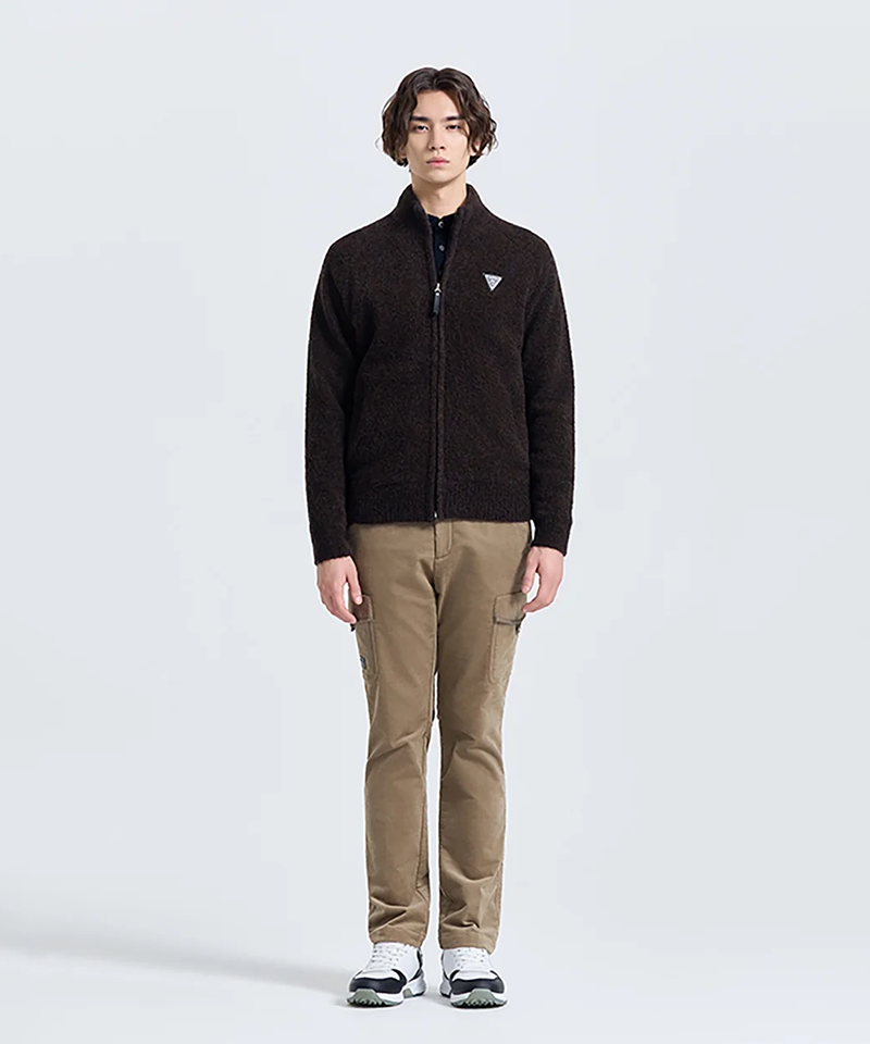 Challenger Men's Boucle Knit Windproof Zip-Up Jacket - Brown