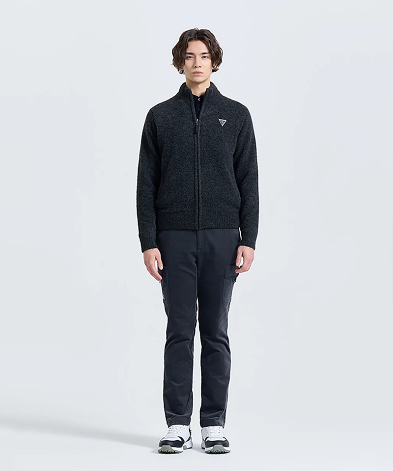 Challenger Men's Boucle Knit Windproof Zip-Up Jacket - Charcoal